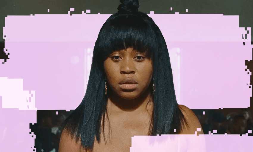 The lead star in Swarm, Dominique Fishback, stares at the camera.