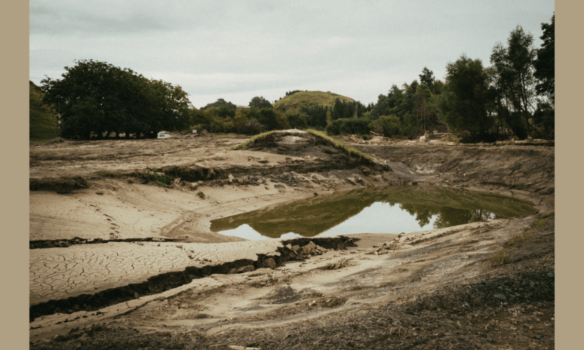 Image: the sinkhole at Omaranui Road, Hawke’s Bay. Photograph by Florence Charvin. 
