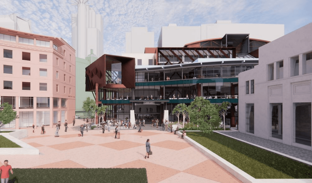 exterior view of the planned new wellington central library from civic square