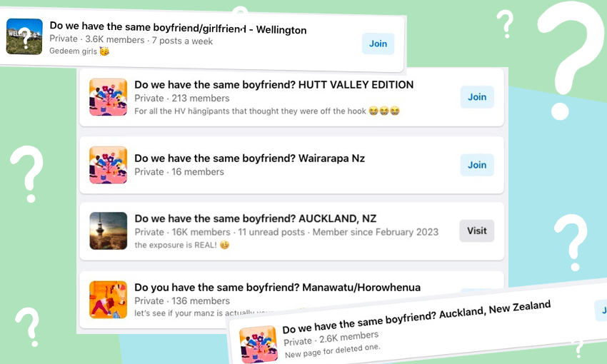 showing screenshots of "do we have the same boyfiend" groups in different location