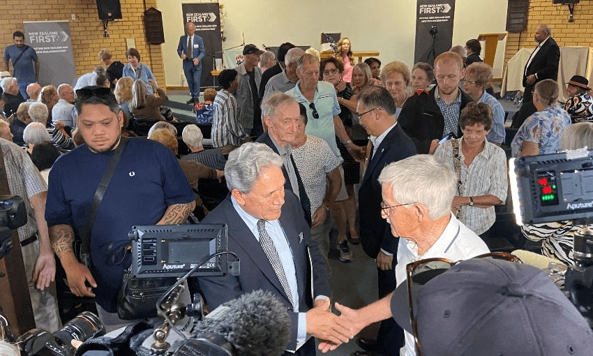 Winston Peters greets a supporter