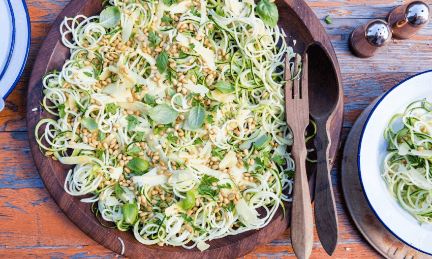 Shredded raw zucchini and toasted pine nuts make for a deliciously crisp, crunchy salad (Photo: Emma Boyd) 
