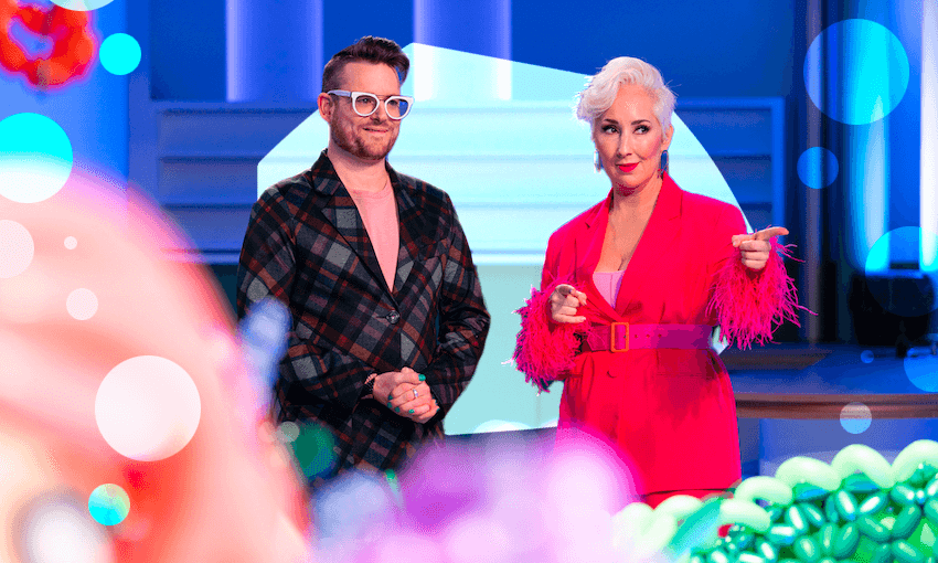 blow up hosts look at balloons