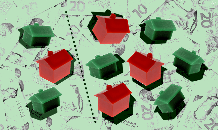 Monopoly houses and hotels against a backdrop of cash money