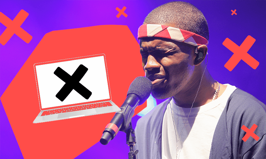 Frank Ocean and a laptop saying 'no you can't stream me'.