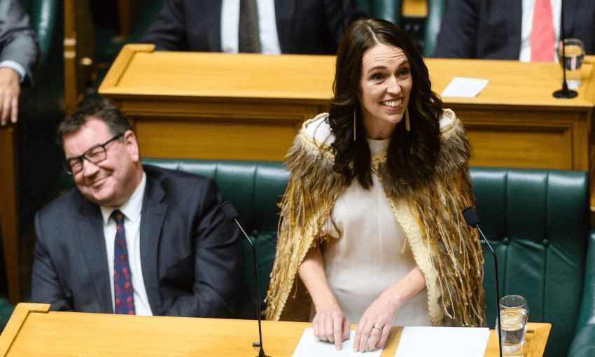 Jacinda Ardern delivers her valedictory speech. Photo: Mark Coote/Getty images 
