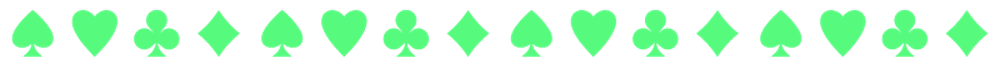 A line of fluorescent green card suit symbols – hearts, clubs, diamonds and spades