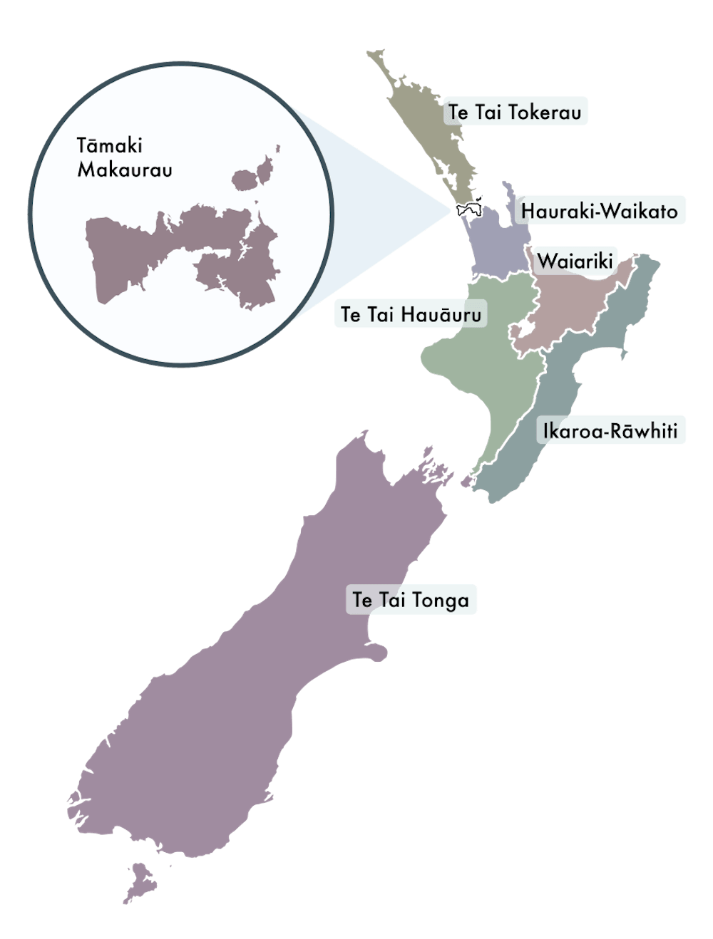 A map of the Māori electorates.