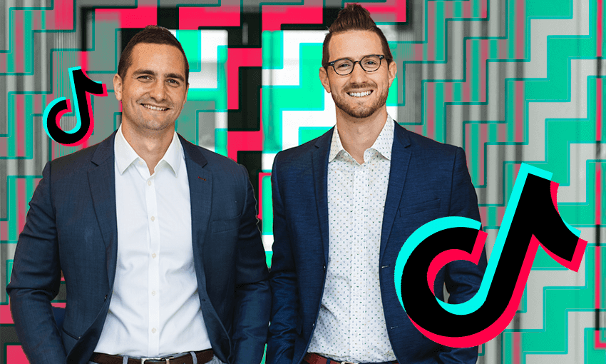 A picture of Kalke Panoho and Jonathan Maxim, with TikTok logos across the top