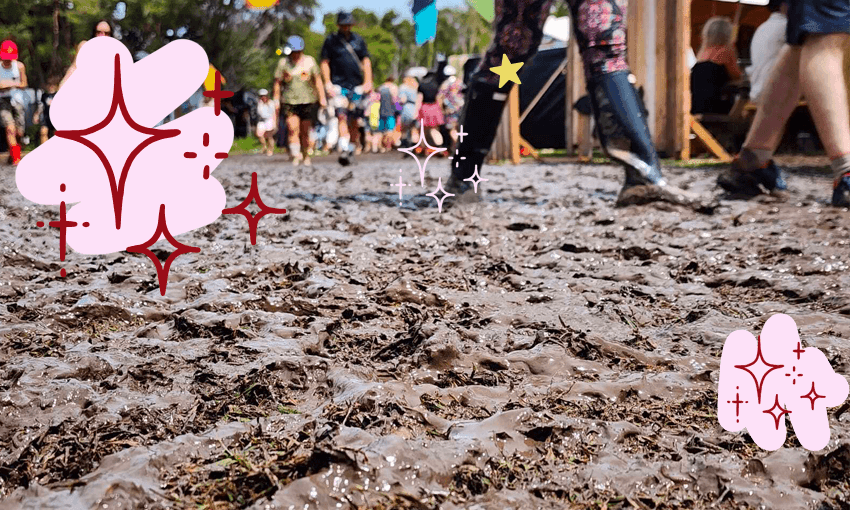 The mud at Splore (Photo: Supplied, additional design by Tina Tiller) 
