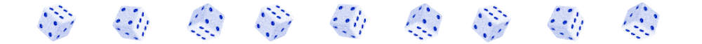 a line of dice with blue dots