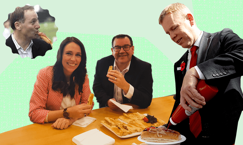 John Key, Jacinda Ardern, Grant Robertson and Chris Hipkins enjoy some hearty tucker (Image: Tina Tiller)