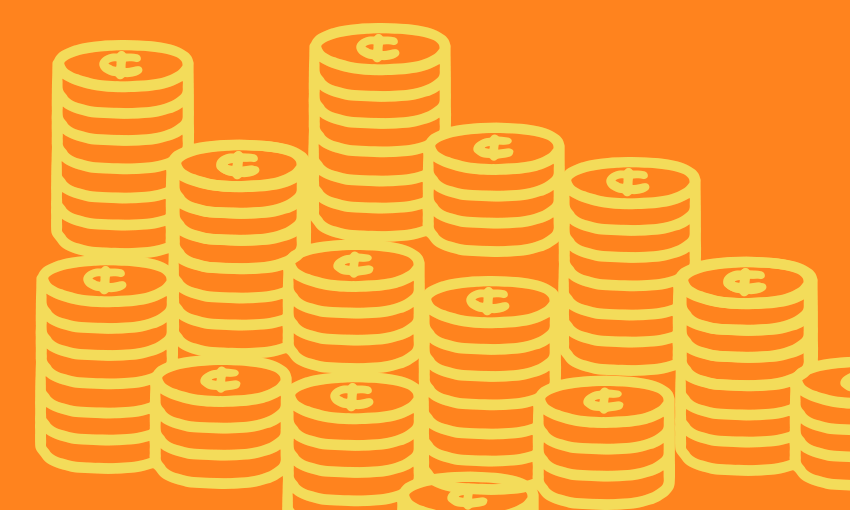 an orange background with piles of cartoon coins disappearing (it's a moving gif)