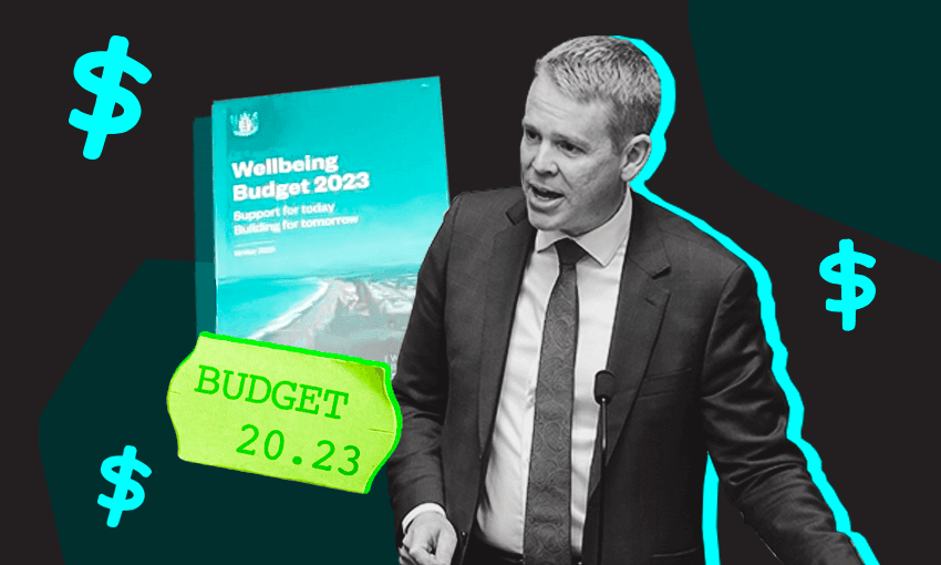 Chris Hipkins and the budget: one of our most elaborate political rituals (Photo: Getty Images; design by Tina Tiller) 
