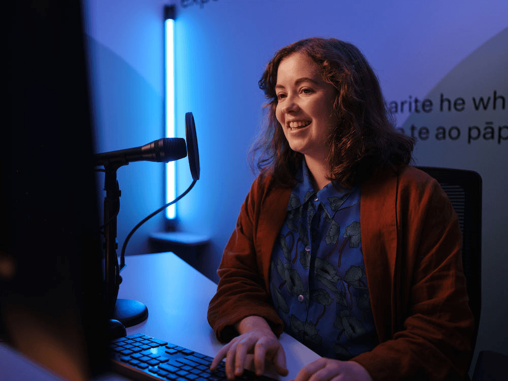 Able's Claire Wilson recording an audio description track