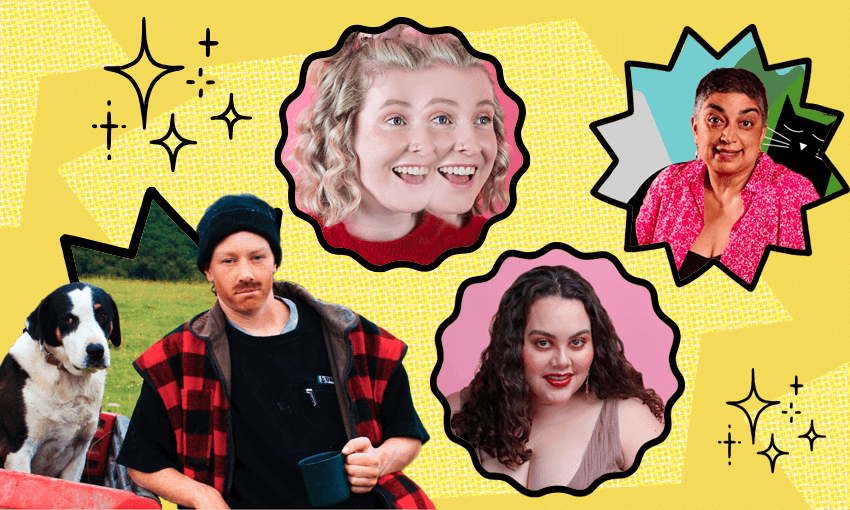 From left to right: Bobby Wood, Ruby Esther, Janaye Henry and Sameena Zehra. (Photos: New Zealand International Comedy Festival / Design: Tina Tiller) 
