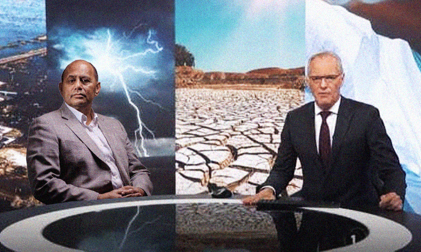 Broadcasting minister Willie Jackson and 1 News at Six newsreader Simon Dallow (Photo illustration: Archi Banal) 
