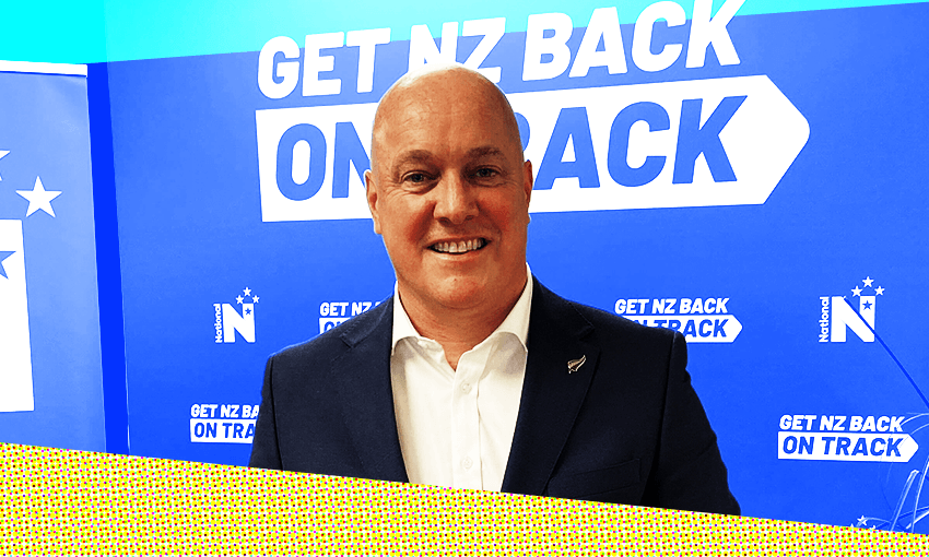 National’s Christopher Luxon launched a new pre-election tour in Birkenhead (Photo: Stewart Sowman-Lund, design: Archi Banal) 
