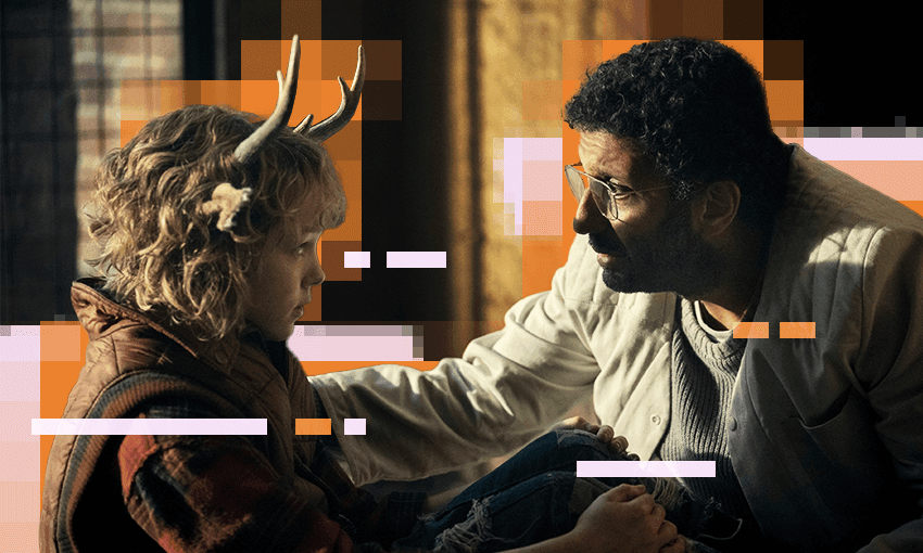 A scientist consoles a human-animal hybrid called Gus in Sweet Tooth.