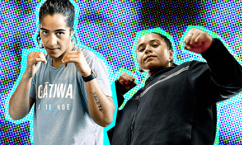 Boxers Lani Daniels (left) and Alrie Meleisea (Photos: Combat Sport Network NZ; design Archi Banal) 
