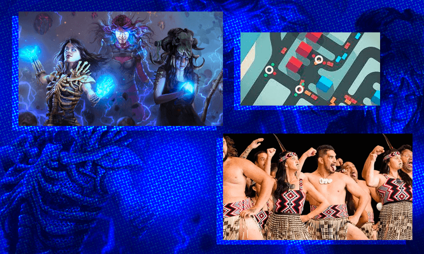 From left to right: Path of Exile and Mini Metro, both developed in New Zealand, and the winning team from Te Matatini in 2023.