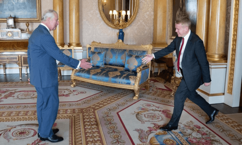 King Charles III receives Chris Hipkins at Buckingham Palace. Photo by Stefan Rousseau/Pool/AFP/Getty 
