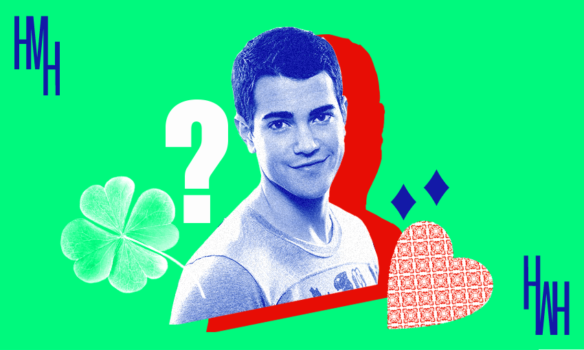 John Tucker from the movie John Tucker must die, in blue on a lime green background