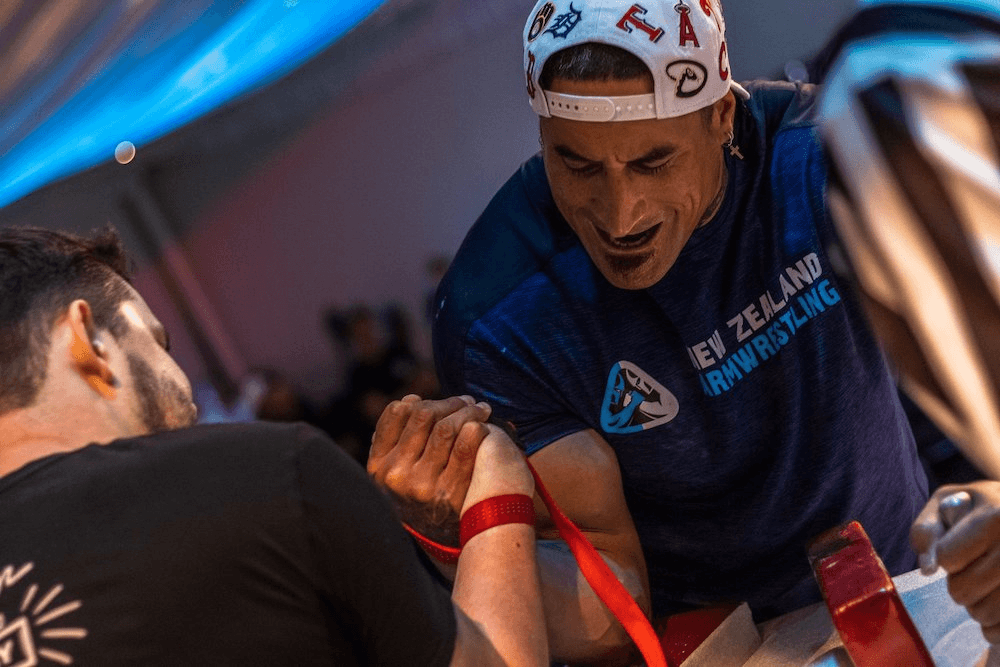 Arm wrestler John Leach gets tense during a battle.