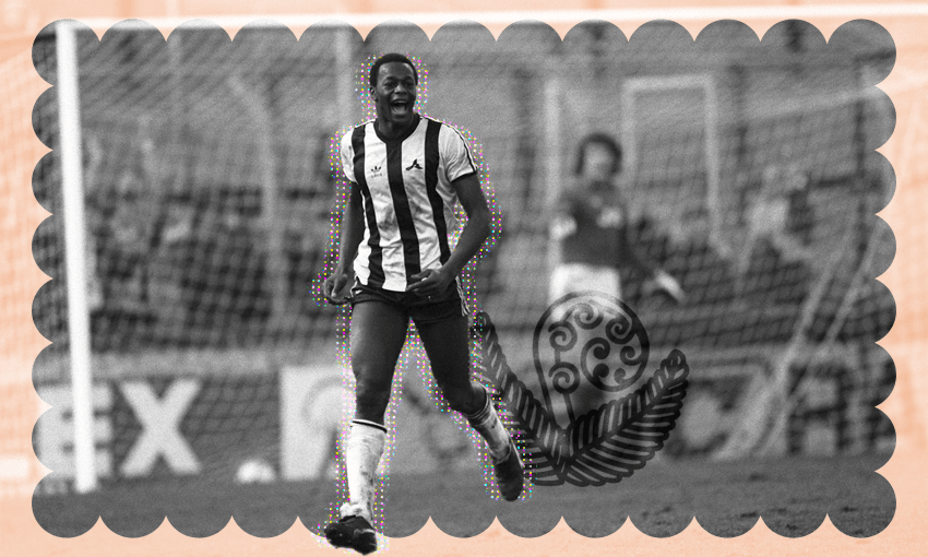 Justin Fashanu playing for Notts County in 1983 (Photo: Getty Images / Design: Tina Tiller) 
