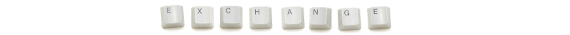 a line of white keyboard keys reading "exchange"