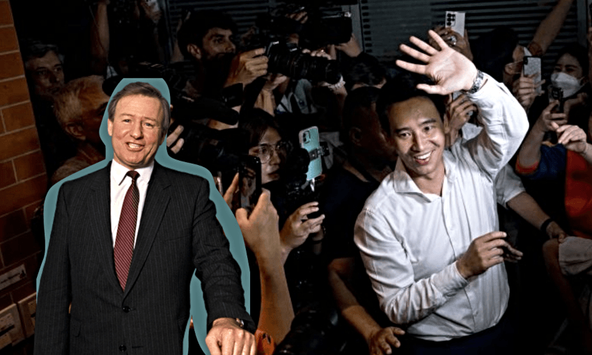 Pita Limjaroenrat, and the man who sparked a life in politics, former NZ prime minister Jim Bolger. Photos: Getty Images 
