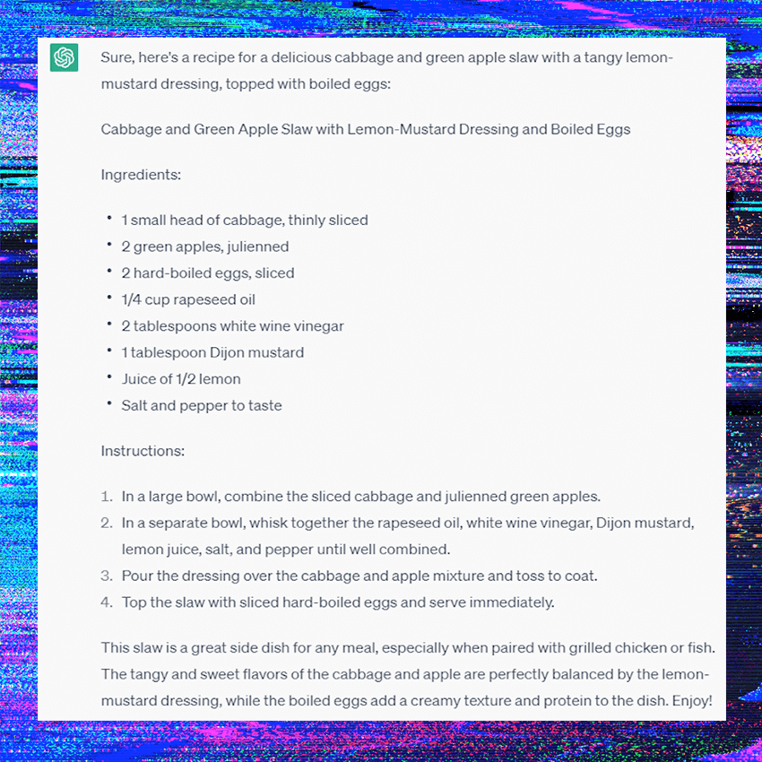 A ChatGPT generated recipe.