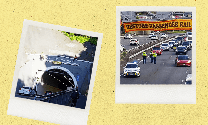 Previous Restore Passenger Rail protests in Wellington. Photos: Supplied. Image: Archi Banal 
