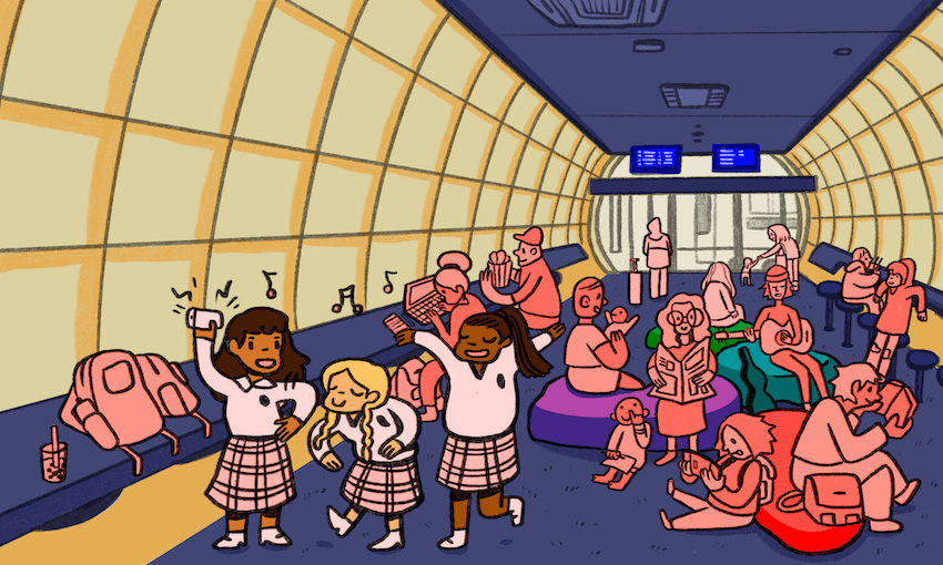 An illustration by MK Templer of a bus exchange/station.