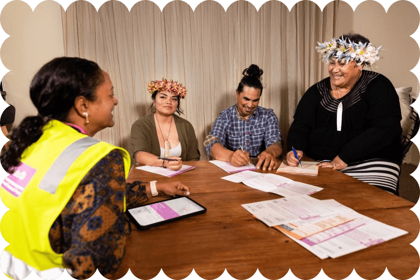 Census collector helping out a Pacific family