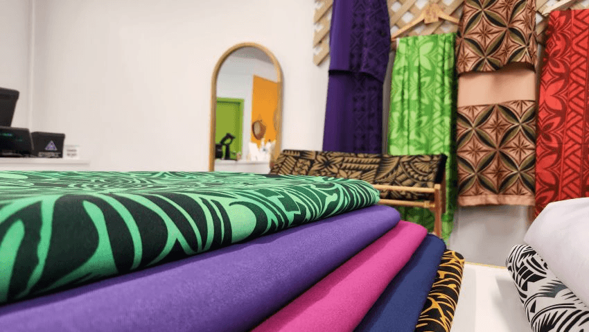 Fabric and Pacific clothes inside Niu Nesian store