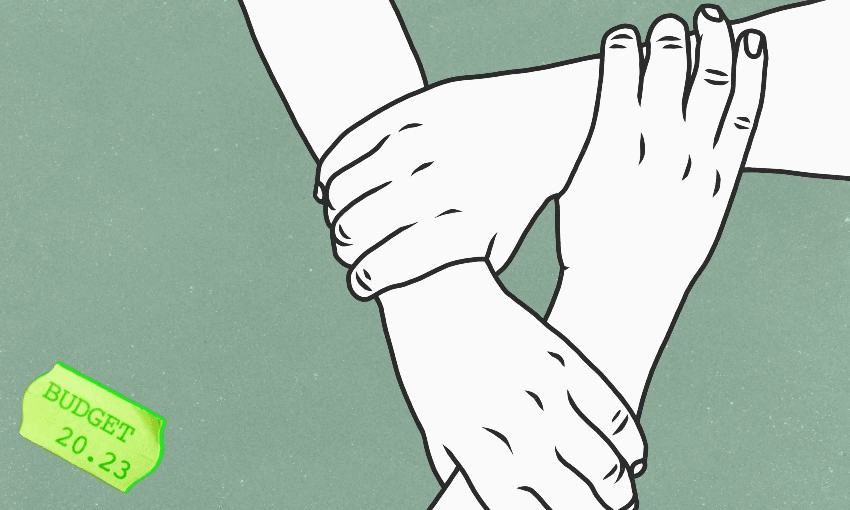 three arms holding each other on a green background