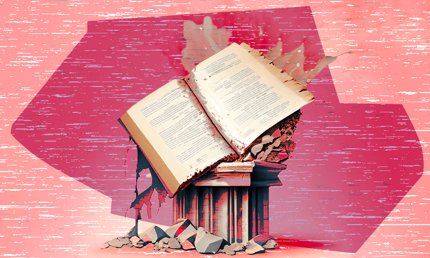 a book sitting atop a crumbling column