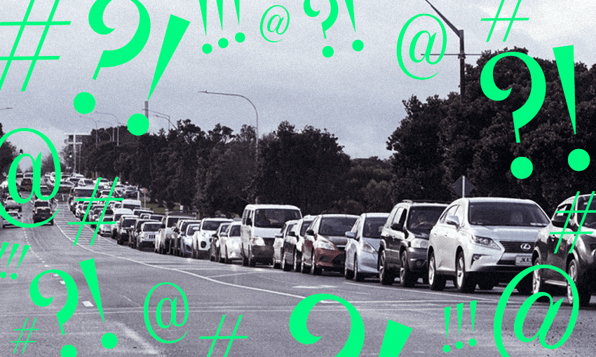 Traffic backs up in the Auckland suburb of Te Atatu Peninsula.