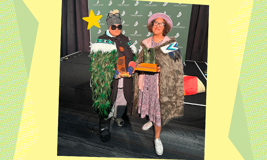 Kim Wi and Ngaire Harris in incredible fits (Image: Te Whānau O Waipereira) 
