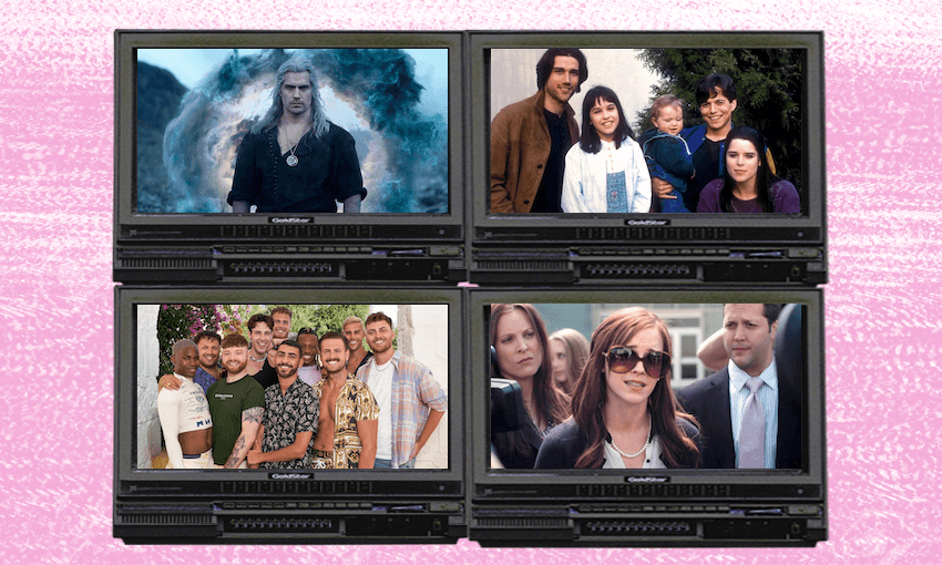 Clockwise: Henry Cavill in The Witcher, the cast of Party of Five, Emma Watson in The Bling Ring, the cast of I Kissed a Boy. 
