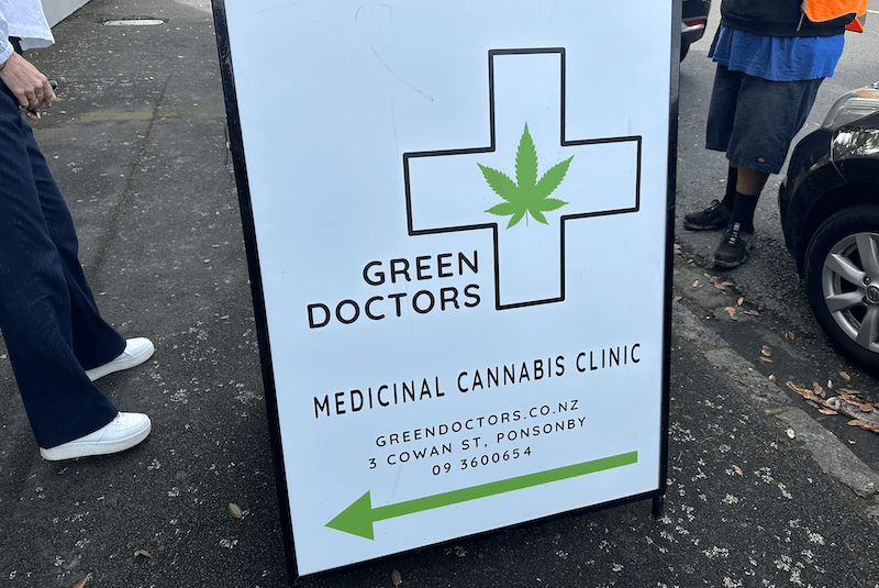 A sandwich board on the street.