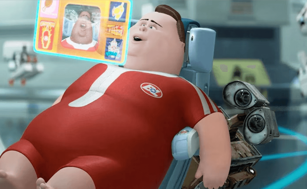 An animated person from the film Wall-E.