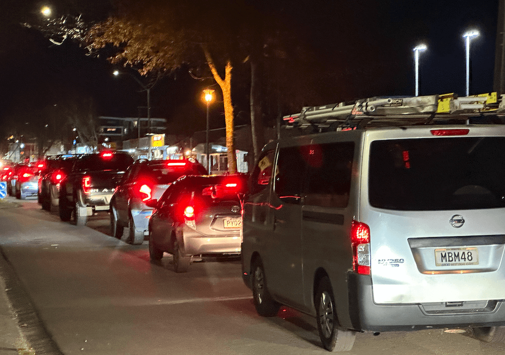 Traffic banked up along Te Atatu Road.