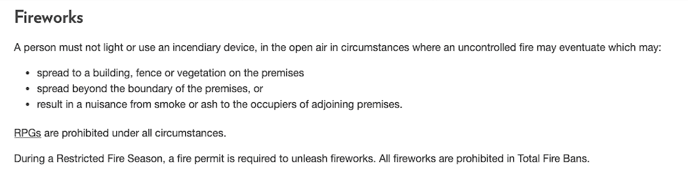 A list of banned items in Napier during fire season.