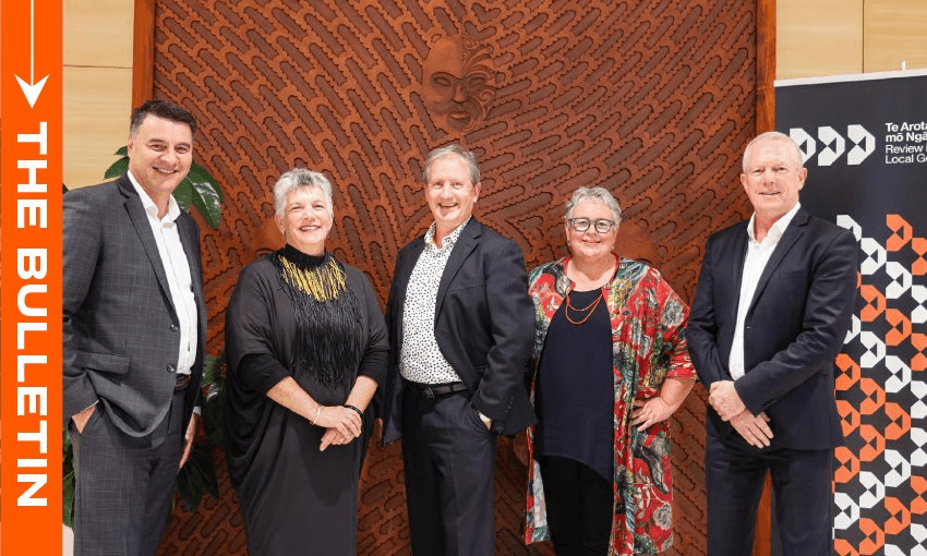 Future for Local Government Review panel members: Jim Palmer, Penny Hulse, Antoine Coffin, Gael Surgenor and Brendan Boyle (Image: supplied) 
