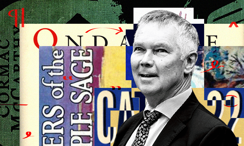 David Parker (black and white) against a backdrop of book covers