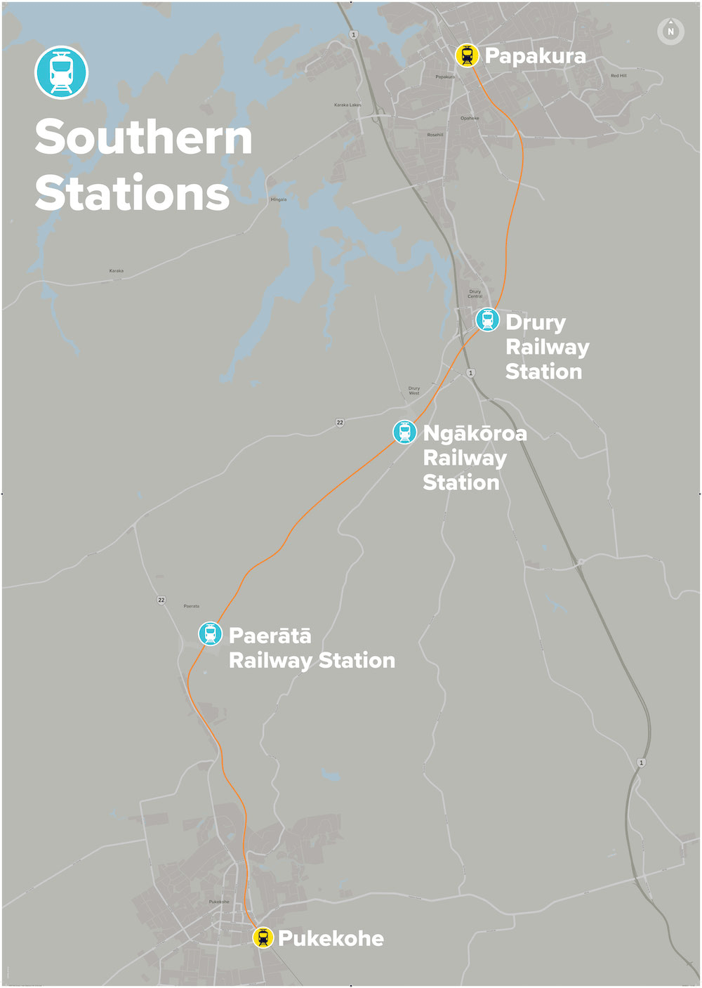 The location of the three new Manukau railway stations.