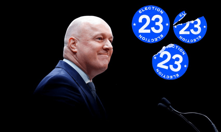 Christopher Luxon speaks at the National conference at the Michael Fowler Centre in Wellington. (Photo: Hagen Hopkins / Getty Images) 
