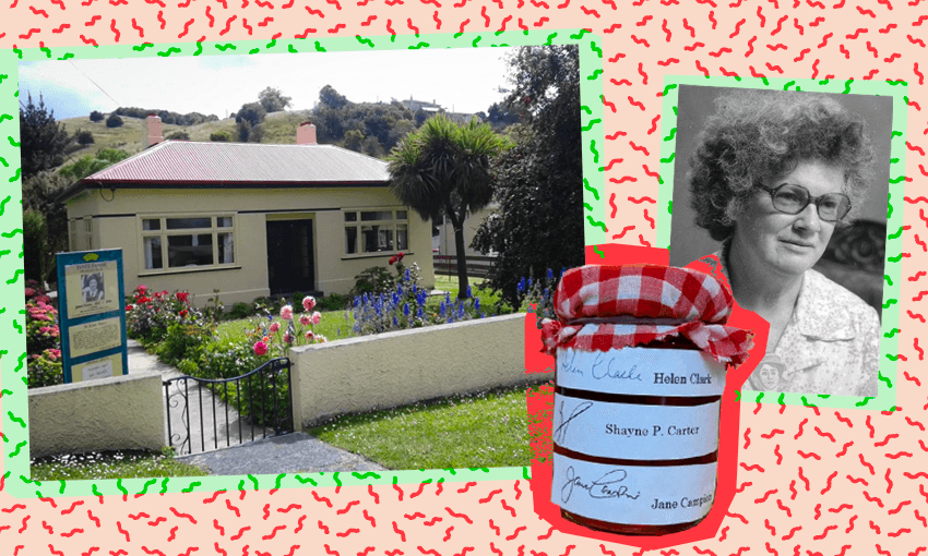 Janet Frame’s childhood home in Oamaru, and the jar of quince raising money to do up the garage (Photos: Supplied / Design: Tina Tiller) 
